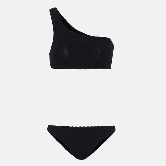 Hunza G Black Bikini SET Nancy One Shoulder Size Crinkle Stretchy Swimsuit Rare - Picture 2 of 12
